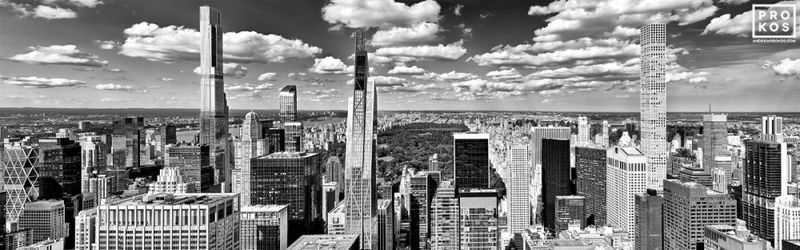 Black and white cityscapes and framed photo prints of the Panoramic view of Manhattan and Central Park from Rockefeller Center found in the panoramic photos, New York cityscape, New York skyline, Central Park photo, and Rockefeller Center galleries of fine art photo website of artist Andrew Prokos. You can read more about Andrew's work in his pro photography student advice page.