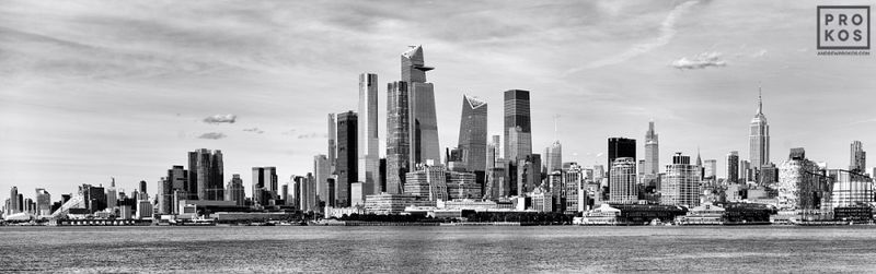 B&W photographs framed prints of a panoramic view of the Hudson Yards Manhattan skyline in the New York B&W skyline, and New York cityscape collections of fine art photography prints artist Andrew Prokos. You can read more about Andrew's work in his photo articles page.

