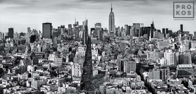 B&W cityscape and framed photographs of the Panoramic view of Manhattan from Soho found in the panoramic photo, New York cityscapes, NYC skyline, Empire State Building photos galleries of fine art photo website of artist Andrew Prokos. You can read more about Andrew's work in his pro photography student advice page.