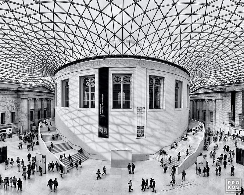 Black and white architectural photography of the British Museum Great Court by fine art photographer Andrew Prokos. Limited edition fine art prints of this photo are available up to 60 inches in width. Artwork ships direct from the artist's London photo gallery.