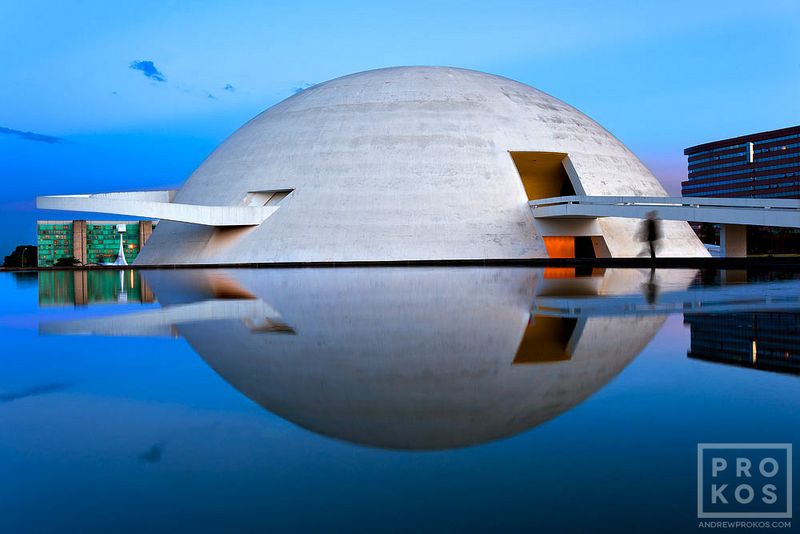 Limited edition photograph of the National Museum of the Republic  from architectural photographer Andrew Prokos's collection of award-winning photography of Brasilia and night photography. Framed fine art prints available up to 50 inches in height. Prints ship directly from the artist's New York City photography gallery.