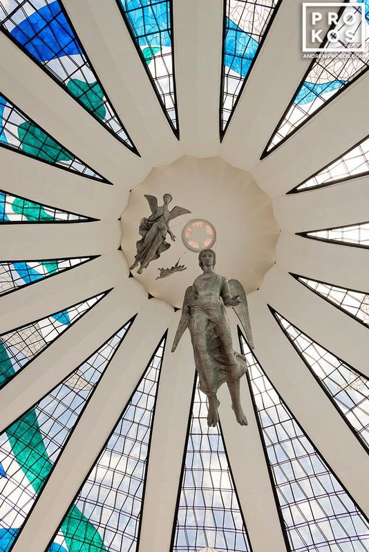 Limited edition photograph of Brasilia Cathedral interior from architectural photographer Andrew Prokos's collection of award-winning photography of Brasilia, Brazil and Oscar Niemeyer architecture. Framed fine art prints available up to 50 inches in height. Prints ship directly from the artist's New York City photography gallery.