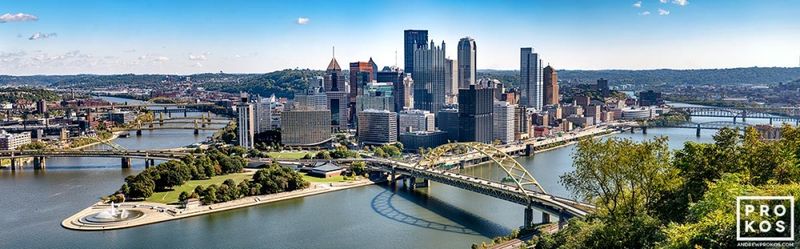 High-definition fine art prints of the Pittsburgh panoramic skyline from the cityscapes and panoramic fine art photos galleries of fine art photographer 
 Andrew Prokos. You can read more about Andrew's work in his photography articles


