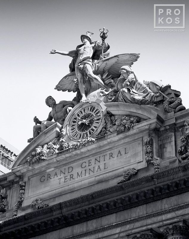 Black and white architectural photography of Grand Central Station exterior by fine art photographer Andrew Prokos. Limited edition fine art prints of this photo are available up to 60 inches in height. Artwork ships direct from the artist's NYC black and white photography gallery, DC photo gallery, Dubai photo gallery, or London photo gallery.