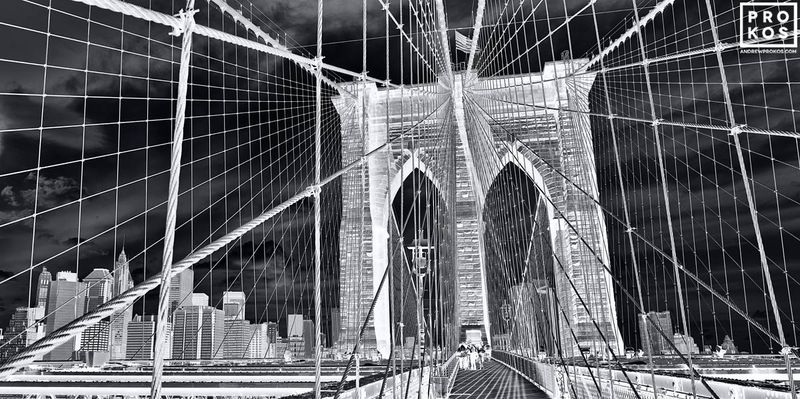Photograph of the Brooklyn Bridge from the award-winning experimental fine art photography series 'Inverted'. Signed and numbered limited edition prints available as large-format art prints in sizes up to 90 inches in width. The black and white photographs ship direct from the artist's New York photography gallery.