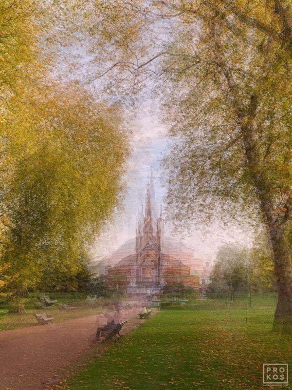 Limited edition multiple-exposure photography capturing an idyllic landscape from Kensington Gardens in the heart of London, from Prokos's latest conceptual fine art series Multiplicity. To achieve the composition, Prokos photographs each location multiple times, shifting the perspective slightly with each exposure. The multiple exposures are then layered to achieve a multifaceted composition. The result is an image that expresses both the spatial and temporal elements of the scene in one photograph. 

Large-format photographs are available in print sizes up to 80 inches. Prokos's framed fine art prints have won numerous international awards and have been widely published in Elle Decor, Wired Magazine, Harper's Bazaar, Vogue Casa, CNN, and many others. Photos ship direct from the artist's New York City gallery or from our framer in London, UK.