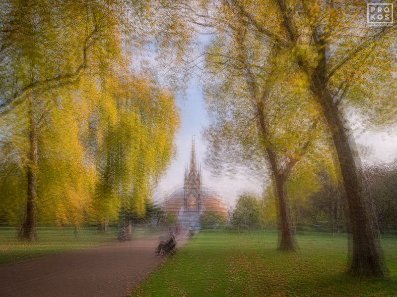 Limited edition multiple-exposure photography capturing an idyllic landscape from Kensington Gardens in the heart of London, from Prokos's latest conceptual fine art series Multiplicity. To achieve the composition, Prokos photographs each location multiple times, shifting the perspective slightly with each exposure. The multiple exposures are then layered to achieve a multifaceted composition. The result is an image that expresses both the spatial and temporal elements of the scene in one photograph. 

Large-format photographs are available in print sizes up to 80 inches. Prokos's framed fine art prints have won numerous international awards and have been widely published in Elle Decor, Wired Magazine, Harper's Bazaar, Vogue Casa, CNN, and many others. Photos ship direct from the artist's New York City gallery or from our framer in London, UK.