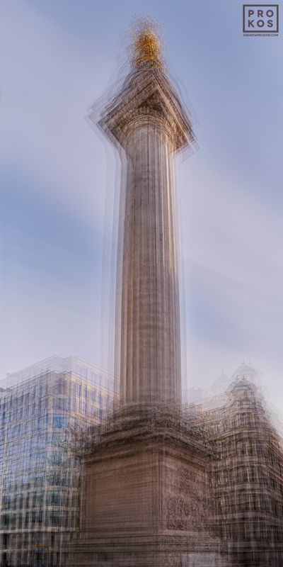 Limited edition fine art photography capturing a multiple-exposure architectural view of the Great Fire Monument in the heart of London, England, from Prokos's latest conceptual photo series Multiplicity. To achieve the composition, Prokos photographs each location multiple times, shifting the perspective slightly with each exposure. The multiple exposures are then layered to achieve a multifaceted composition. The result is an image that expresses both the spatial and temporal elements of the scene in one photograph. 

Large-scale photographs are available in sizes up to 96 inches. Prokos's framed prints have won numerous international awards and have been widely published in Elle Decor, Wired Magazine, Harper's Bazaar, Vogue Casa, CNN, and many others. Photos ship direct from the artist's NYC gallery or from our framer in London, UK. 
