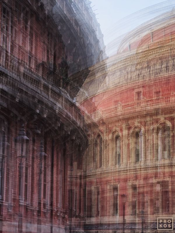 Limited edition fine art photography capturing a multiple-exposure architectural view of Royal Albert Hall in the heart of London, UK, from Prokos's latest conceptual photo series Multiplicity. To achieve the composition, Prokos photographs each location multiple times, shifting the perspective slightly with each exposure. The multiple exposures are then layered to achieve a multifaceted composition. The result is an image that expresses both the spatial and temporal elements of the scene in one photograph. 

Large-scale framed photography is available in sizes up to 80 inches. Prokos's fine art prints have won numerous international awards and have been widely published in Elle Decor, Wired Magazine, Harper's Bazaar, Vogue Casa, CNN, and many others. Photos ship direct from the artist's New York City art gallery or from our framer in London, UK. 