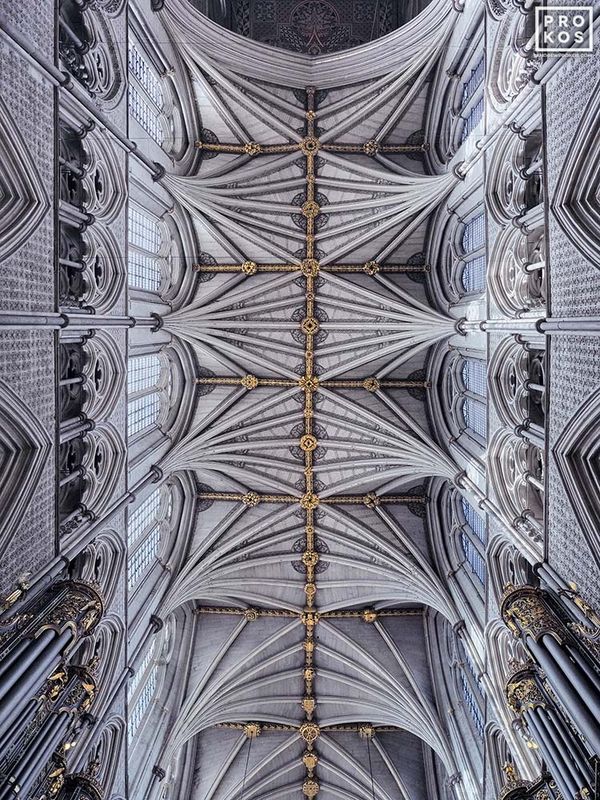 Limited edition color photographs presenting an upward looking view of the choir vault of Westminster Abbey from Prokos's latest collection of London photos and architecture photos. Large-format fine art prints are available in sizes up to 72 inches in height. Prokos's photos have won numerous international awards and have been widely published in Elle Decor, Wired Magazine, Harper's Bazaar, Vogue Casa, CNN, and many others. Photos ship direct from the artist's NYC photo gallery.