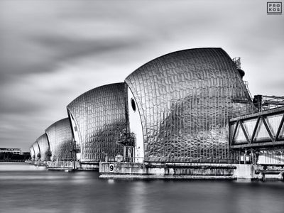 Thames Barrier, London – Long-Exposure View (B&W)