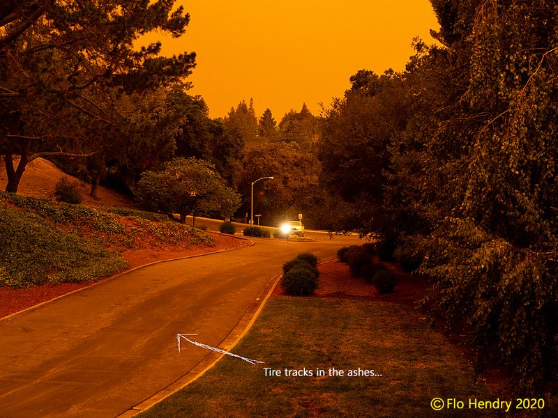 Tire Tracks in the Ashes - Orange Skies from Fires