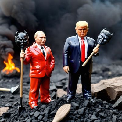 Putin devil looks down on Donald Trump as a little devil.jpg