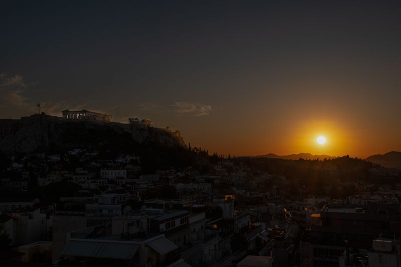 ATHENS SUNSET-1.  ACROPOLIS IS NOT LIT UP YET