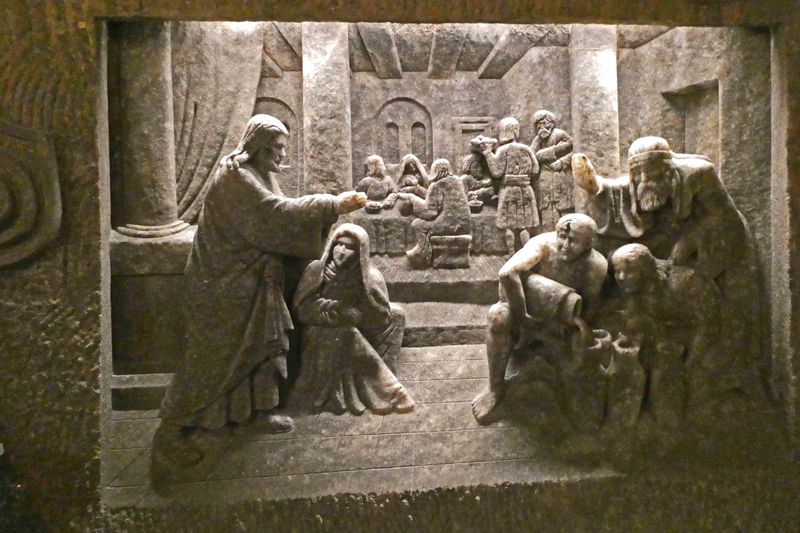 Salt carving of the Wedding at Cana in St. Kingas Chapel