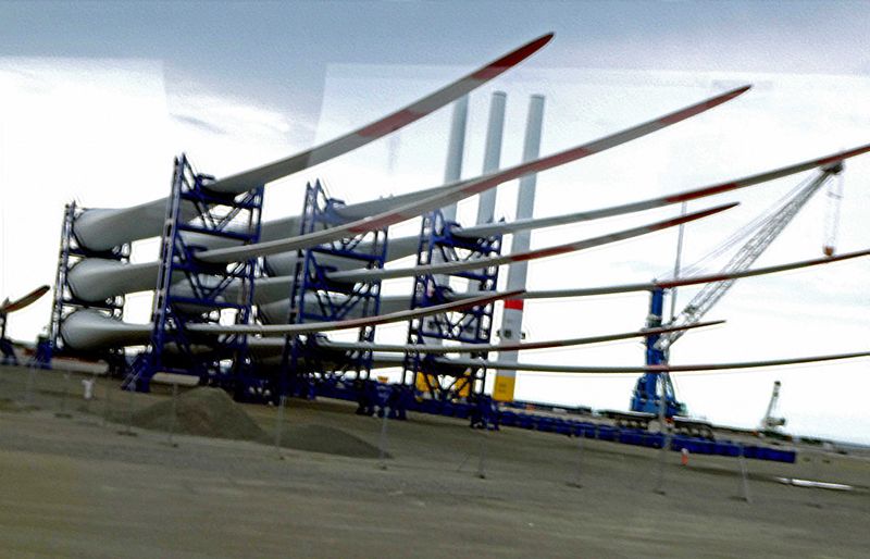 Wind Turbine Blades in the Port of Roenne, Denmark