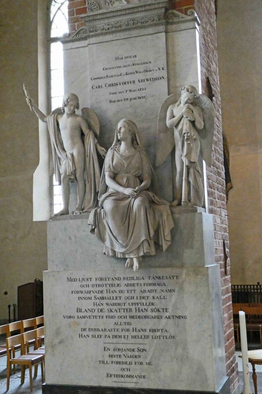 An elaborate marker for someone buried in Stockholm Cathedral