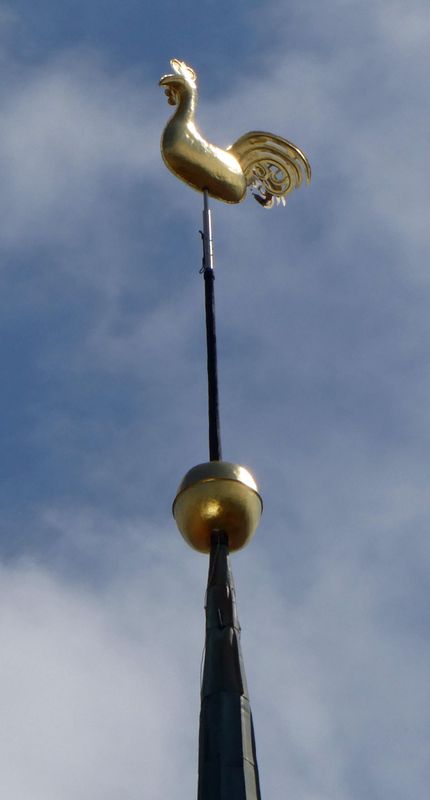 Rooster weather vane atop St. Peters Church in Riga first appeared in 1491