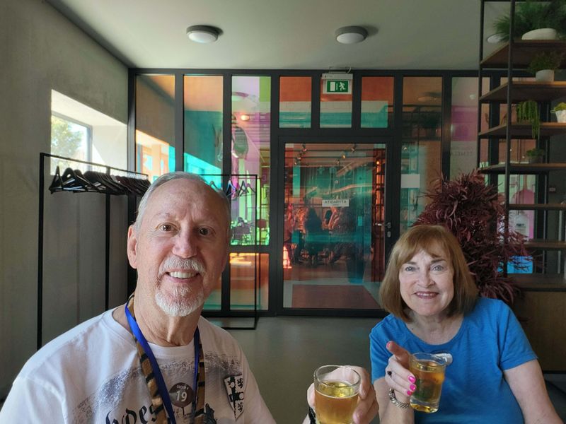 Our first taste of Švyturys Beer in Klaipeda, Lithuania