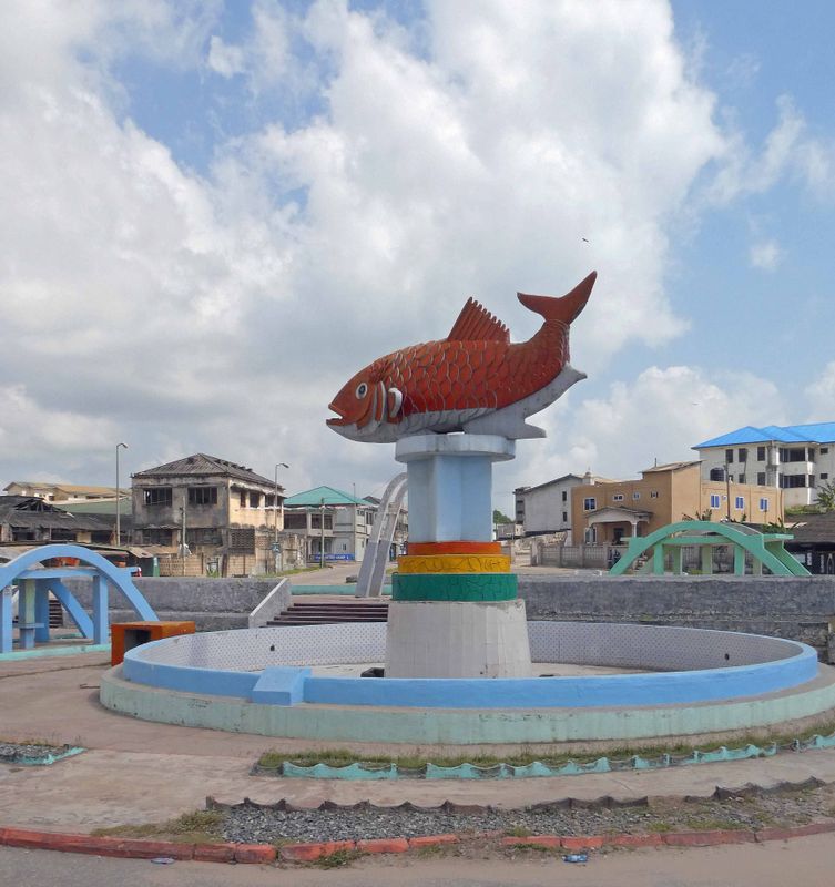 Fish statue in Sekondi, Ghana roudabout is a tribute to the importance of fishing in Sekondi.JPG