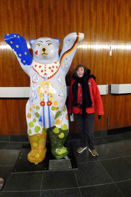 Susan in the TV Tower with one of Berln's 350 'Buddy Bears'