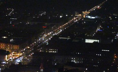 View of Unter den Linden Street and Brandenburg Gate from Berlin TV Tower