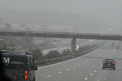 Snowing on the German Autobahn on the way to Wittenberg