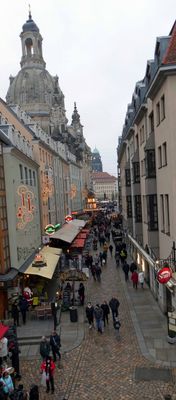 Looking down Munzgasse Street in Dresden, Germany