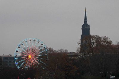 Ferris wheel and Three Kings' Luthern Church in the Innere Neustadt district of Dresden