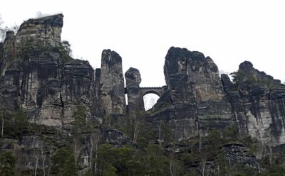 The Bastei Bridge is a sandstone bridge built in 1851 to link parts of the Bastei rock formation