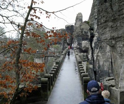 The sandstone Bastei Bridge (built 1851) replaced the wooden bridge from 1824