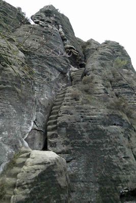 13th century sandstone stairs are badly weathered