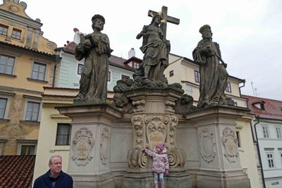 The statues of Saints Cosmas and Damian (1709) on the Charles Bridge in Prague