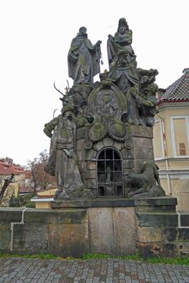 The statues of John of Matha, Felix of Valois, and Saint Ivan (1714) on the Charles Bridge