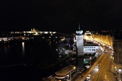 View of Stítkov Water Tower (1658) and Prague Castle from the Glass Bar in Prague