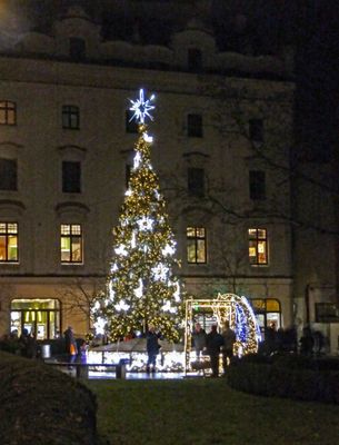 Christmas tree on small square in Krakow, Poland