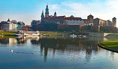 The Vistula River in Krakow Poland with Wawel Castle in the background