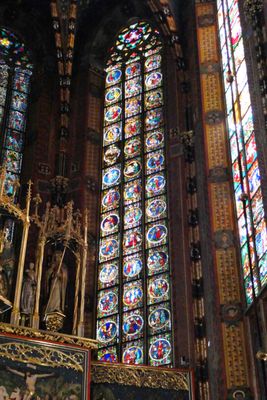 Stained glass inside St. Mary's Basilica in Krakow