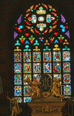 Stained glass inside St. Mary's Basilica in Krakow