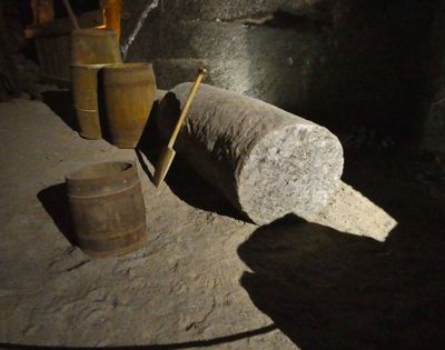 One-ton cylinders of salt were taken to the surface using pulleys and horses