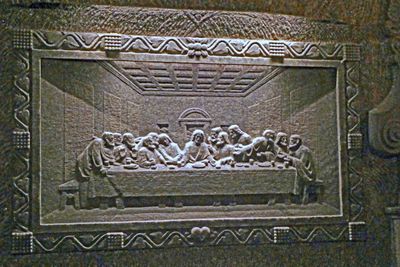 Relief of The Last Supper carved in the green rock salt wall of St. Kinga's Chapel