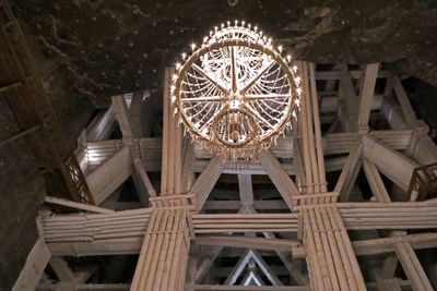 A chandlier using salt crystals and 350 electric candles in Wieliczka Salt Mine