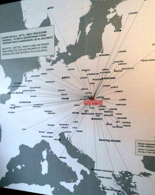 Map showing the main sites from which prisoners were sent to Auschwitz