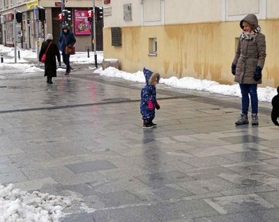 Little kid dressed for the weather in Warsaw, Poland