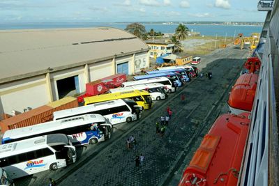 Tour buses on the dock at Maceio, Brazil