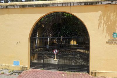 Gate to former Fortaleza prison which is now an artisan market