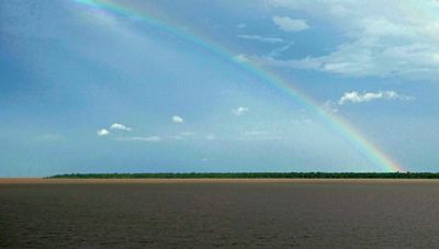 A rainbow welcomes us to the Amazon River