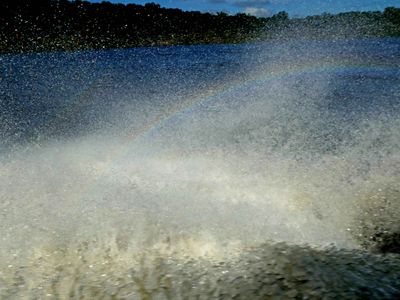 Rainbow in wake of our tour boat