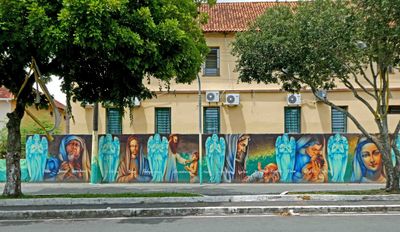 Mural on the wall around Parish of Sacred Heart
