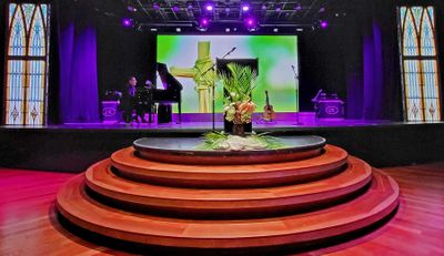 Theater prepared for Palm Sunday Worship Service aboard the RSSC Navigator